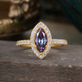 6 Prong Classic Marquise Cut Alexandrite Halo Engagement Ring